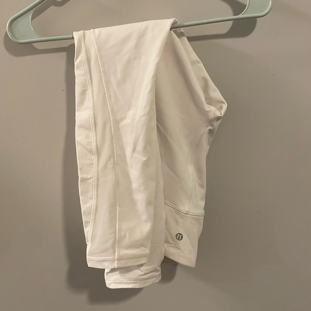 Lulu cropped white leggings with mesh detail